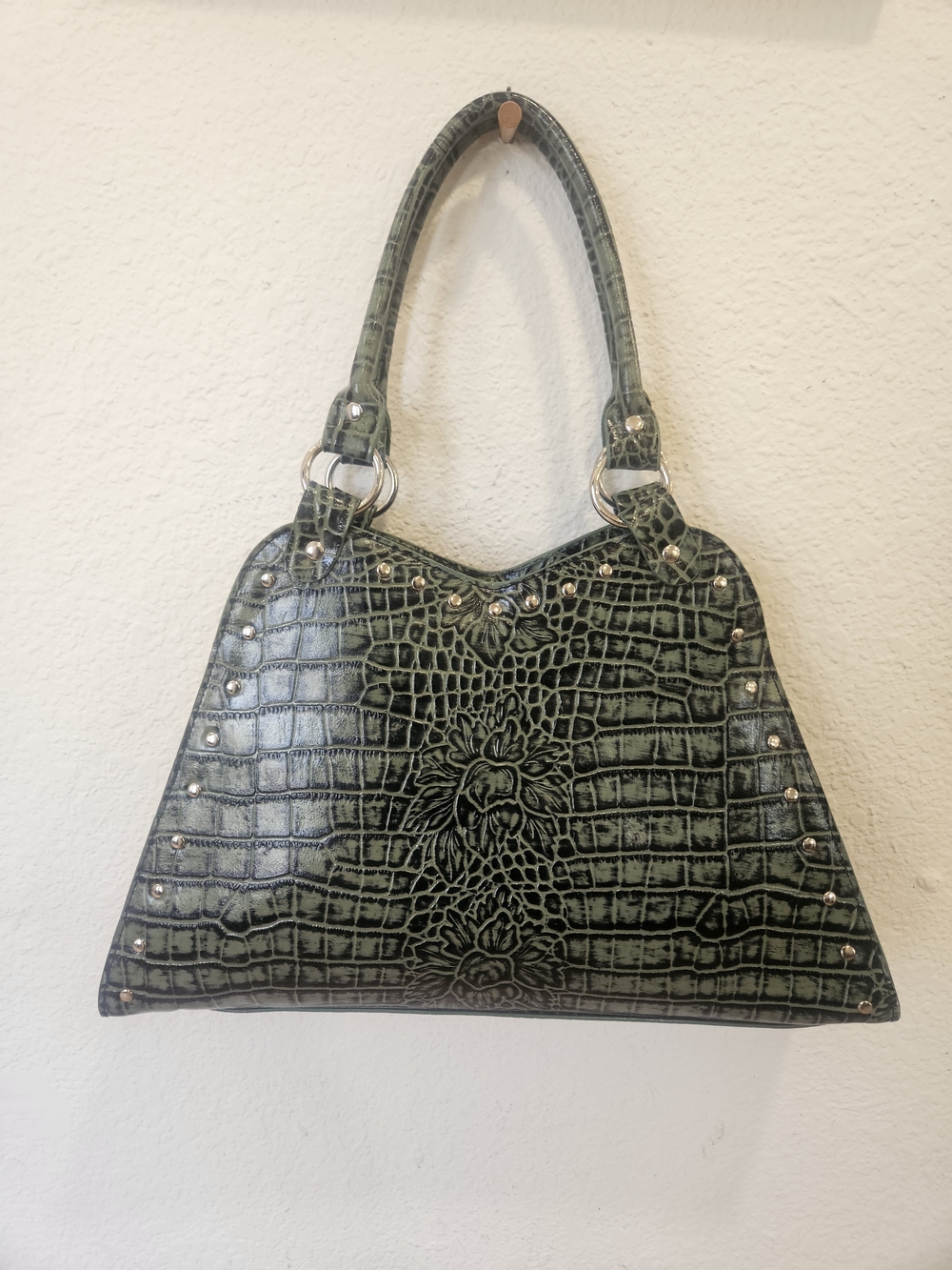 Vintage Charlie Lapson Limited Edition Green Crocodile-Embossed Leather Handbag